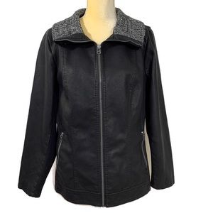 Avenue Faux Leather Knit Collar Jacket